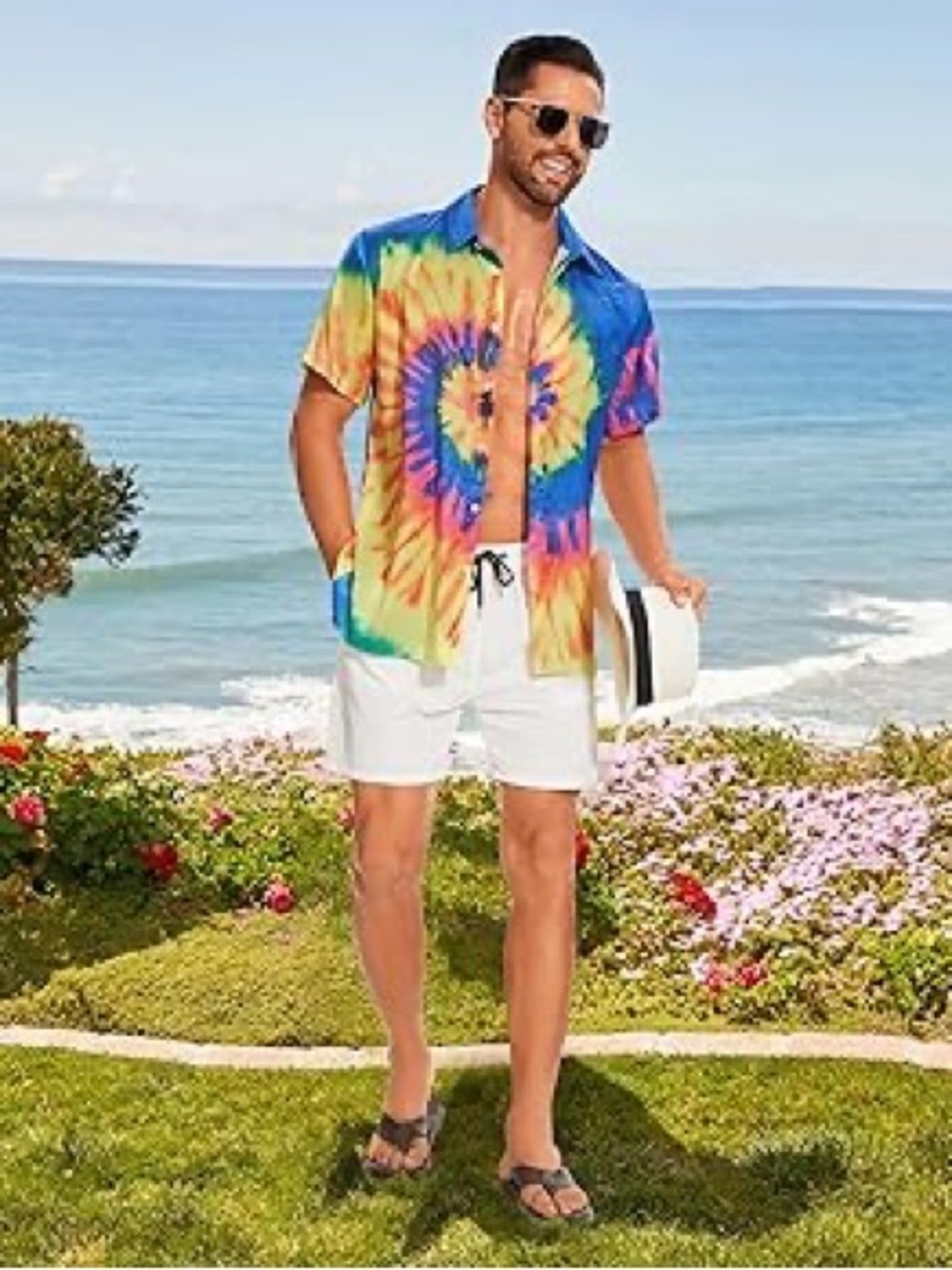 Men's Tie Dye Shirt Button Up Shirt Short Sleeve Tropical Fashion Xxxl